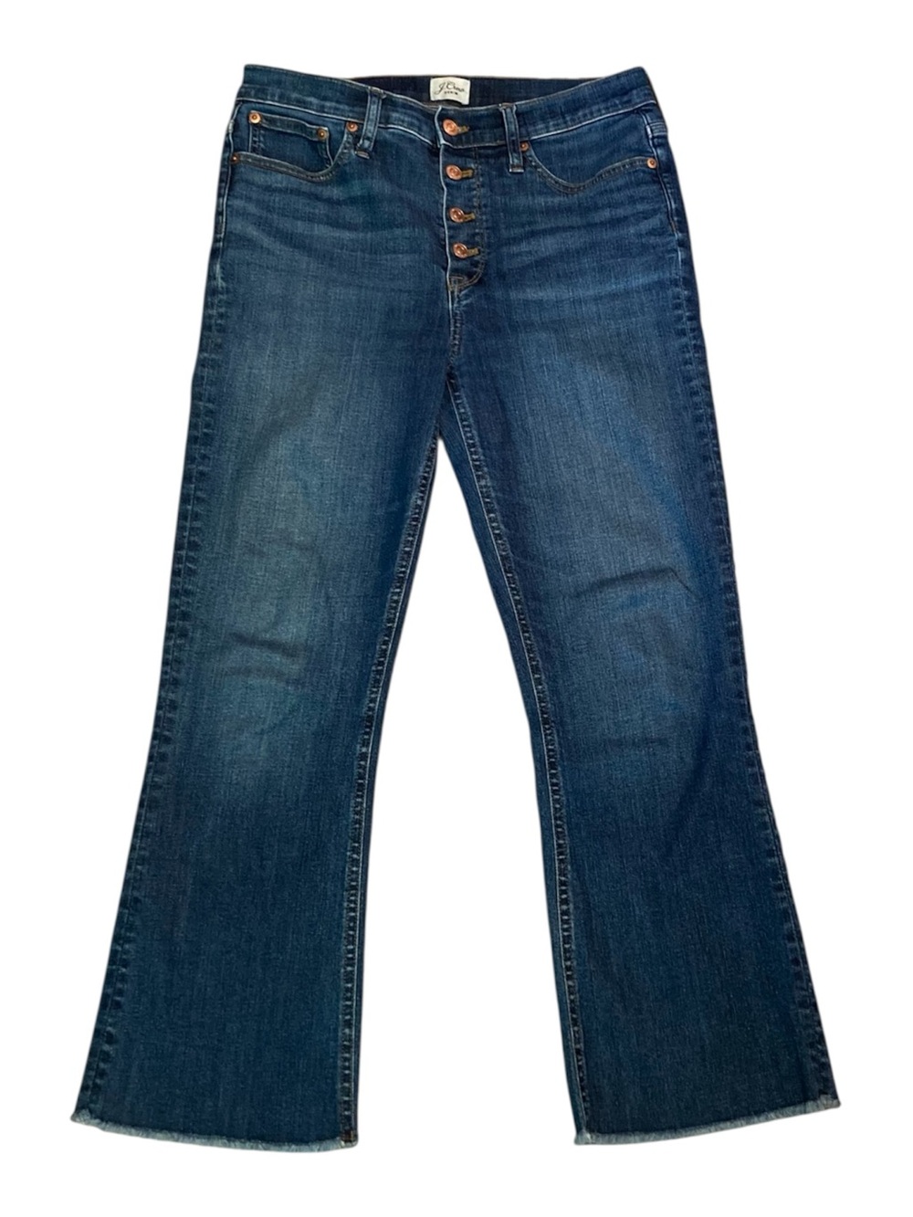 J.Crew 9" Billie Demi Boot Cut Crop Button Fly Jeans Sz 29 Raw Hem